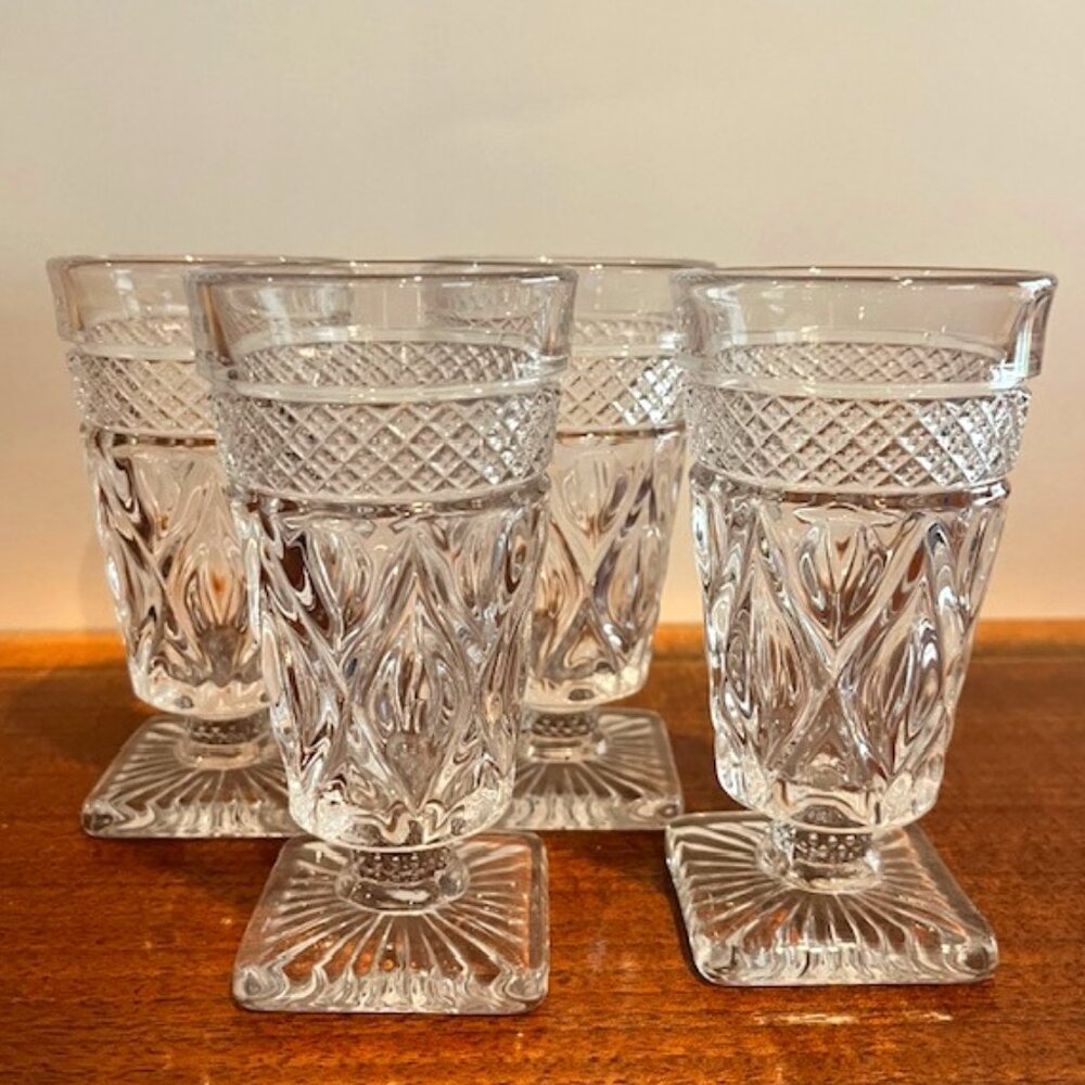 Set of 4 Vintage Imperial Glass Cape Cod Juice Square Base Pressed Glass Goblet